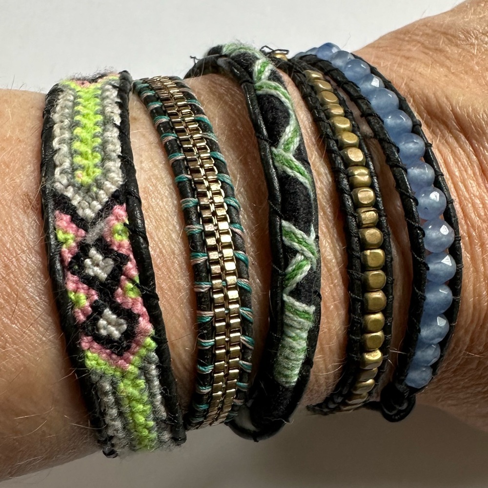 Nakamol Multi beaded wrap bracelet w/ leather close 36in